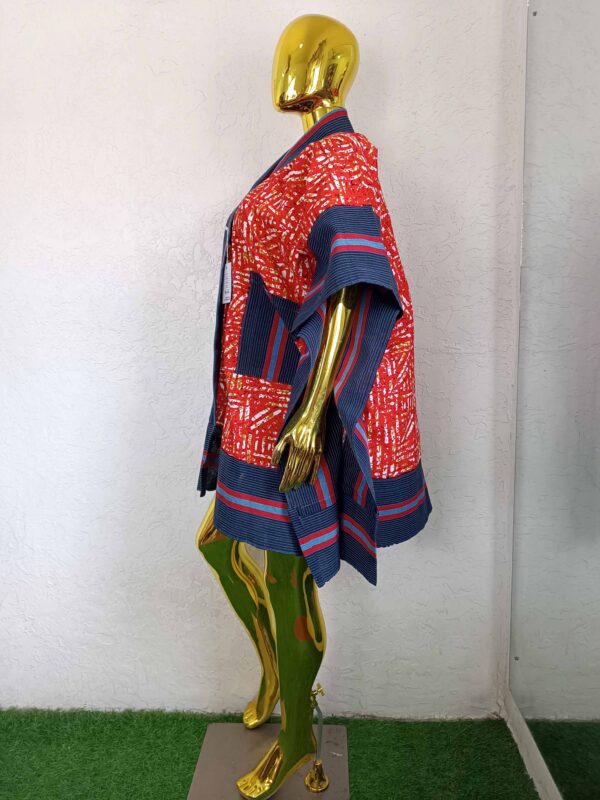 Liya Jacket by Mena Stiches (Red colour Ankara with a touch of White and Blue Asoke)
