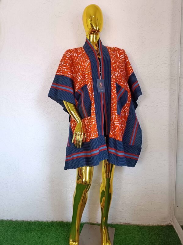 Liya Jacket by Mena Stiches (Red colour Ankara with a touch of White and Blue Asoke)