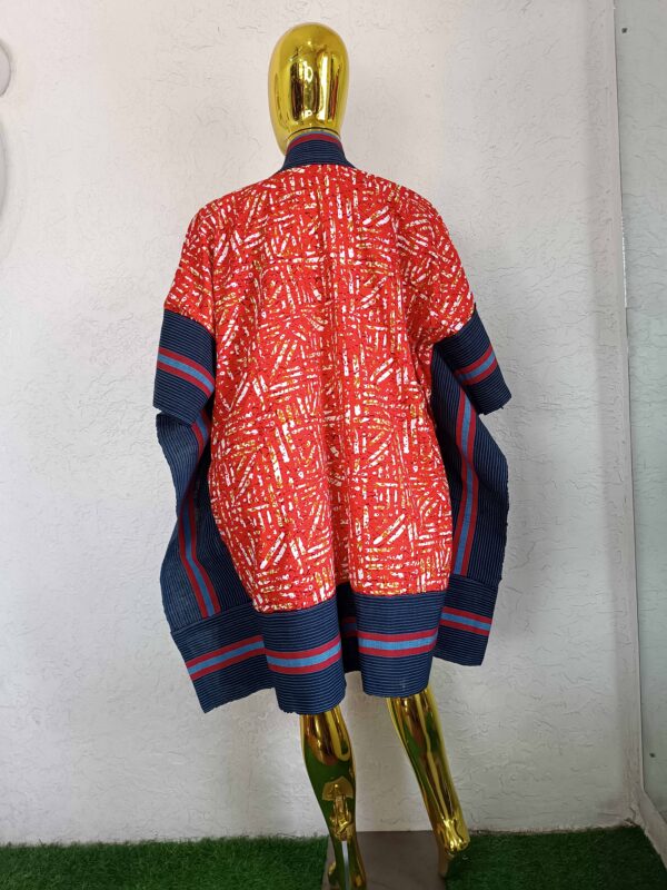 Liya Jacket by Mena Stiches (Red colour Ankara with a touch of White and Blue Asoke)