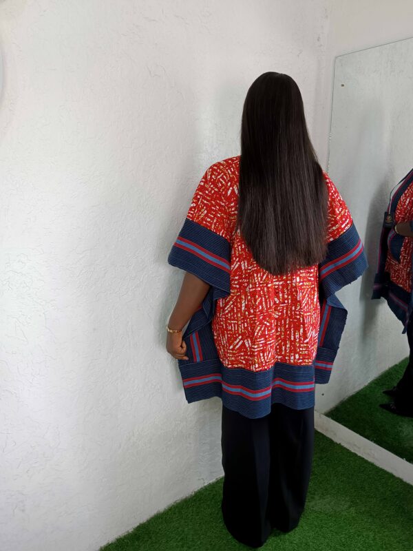 Liya Jacket by Mena Stiches (Red colour Ankara with a touch of White and Blue Asoke)