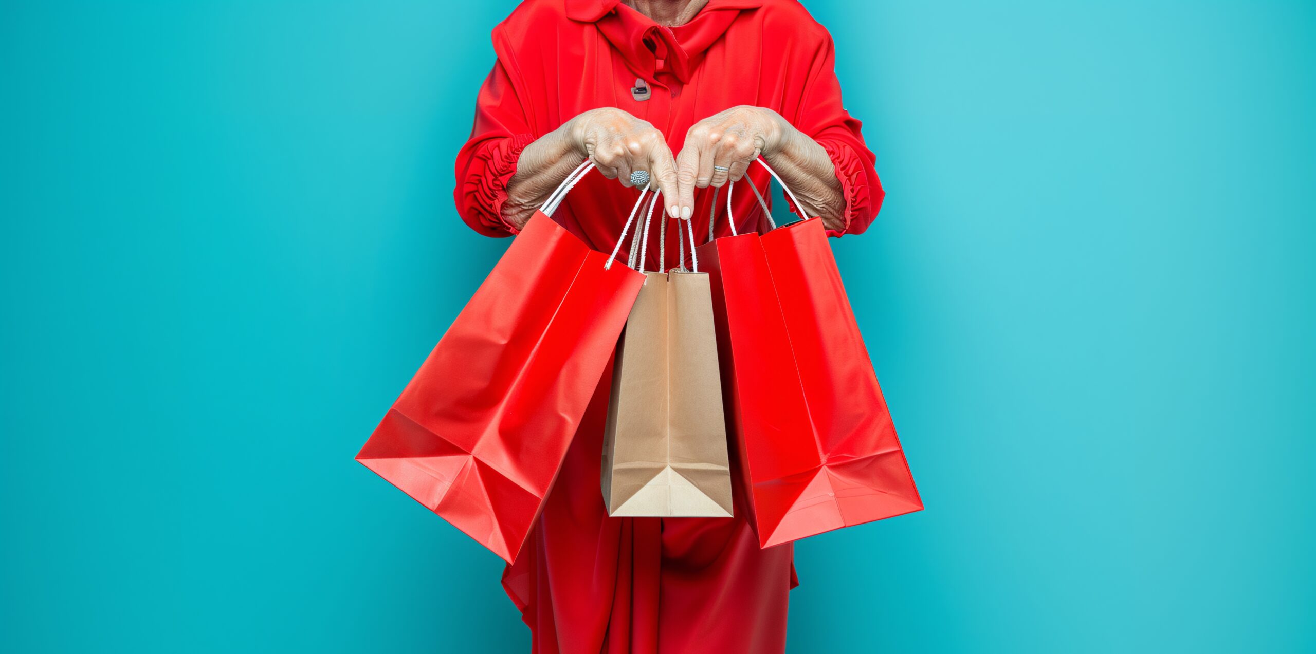 elderly-woman-shopping-customer-day Abby two piece set by Mena Stiches (Pink ,green and black combination)